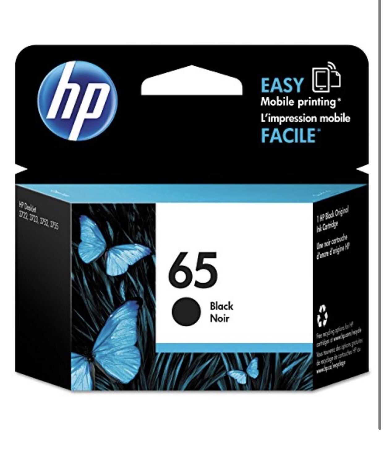 HP 65 Black Ink Cartridge for HP Printers | Works with Printer Series: AMP 100, DeskJet 2600, 3700; ENVY 5000 | Eligible for Instant Ink | N9K02AN