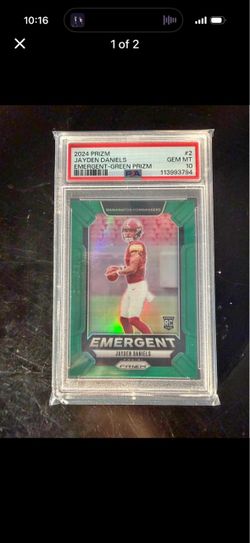 Jayden Daniels 2024 Prizm Emergent Green Prizm RC PSA 10