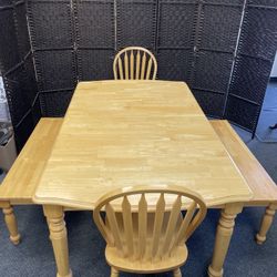 Country Dinning Table, 2 Chairs, 2 Benches