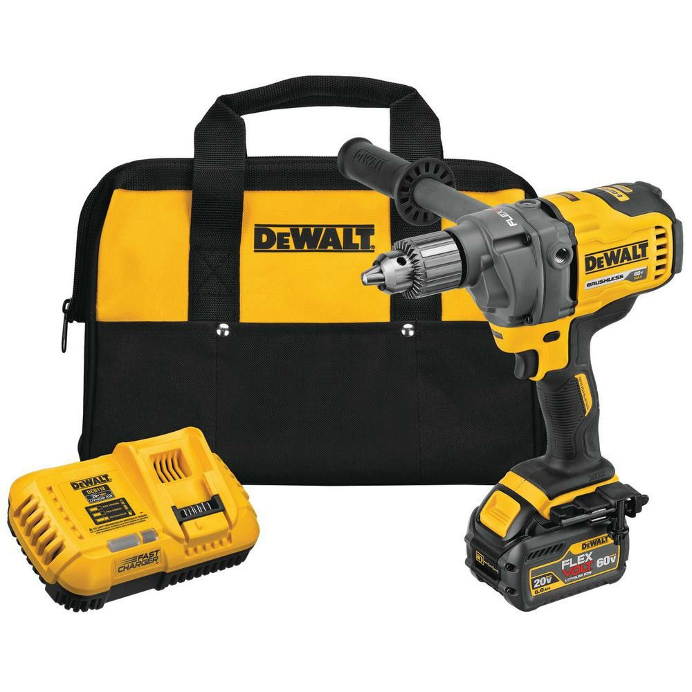 DEWALT FLEXVOLT 60-VOLT MAX LITHIUM-ION CORDLESS BRUSHLESS 1/2 IN. MIXER/DRILL WITH E-CLUTCH WITH BATTERY 2.0AH, CHARGER & BAG