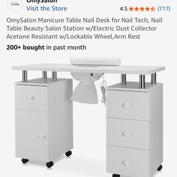 Manicure Table Nail Desk for Nail Tech, Nail Table Beauty Salon Station w/Electric Dust Collector Acetone Resistant w/Lockable Wheel,Arm Rest 