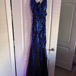  Stunning Royal Blue & Black Sequin Dress