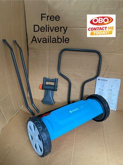 OBO Gardena 16" Manual Reel Lawn Mower With 5 Blades, Blue/Orange