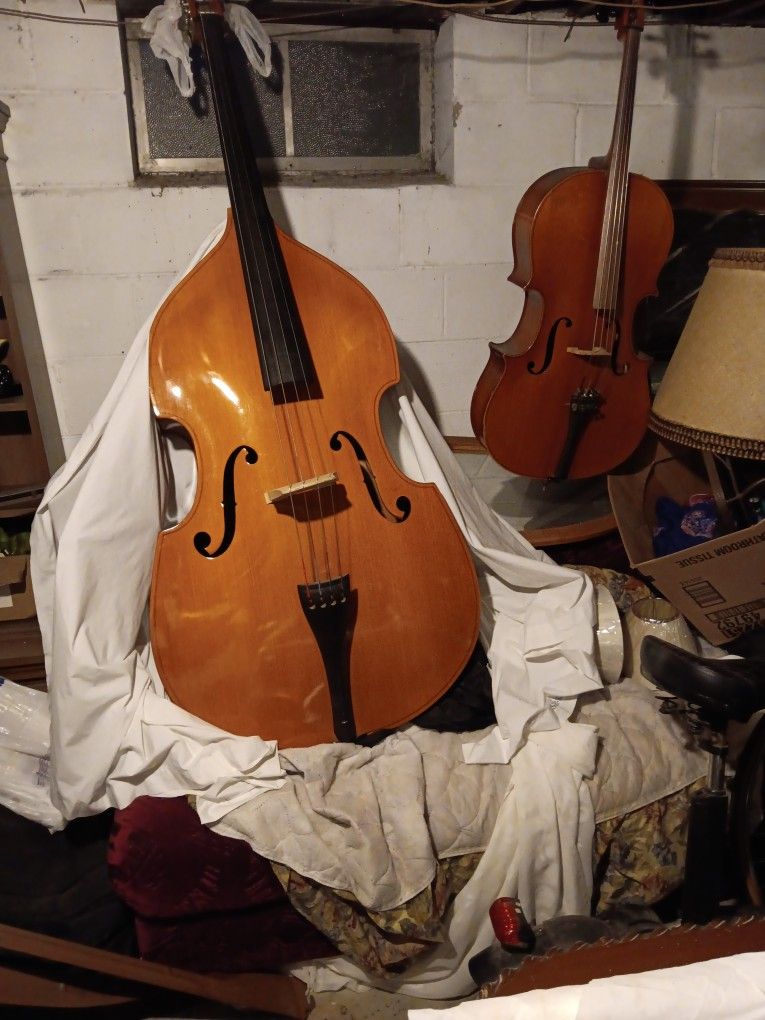I Have a large Bass With a built-in Kickstand And a Nice Cello and One Bow.