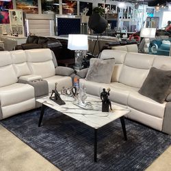 Beautiful Sofa & Loveseat Non Power 4Manuel Recliners On Sale For $1499 Color White And Gray Are Available.