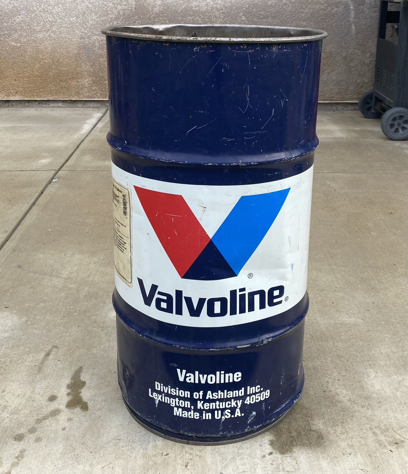 Vintage Valvoline Motor Oil Trash Can Drum Barrel Man Cave Garage Shop