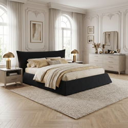 Boras Queen Size Upholstered Platform Bed with Special Shaped and Velvet Headboard