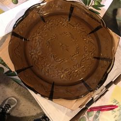 4 Platos grandes fantasía Princess House color moca