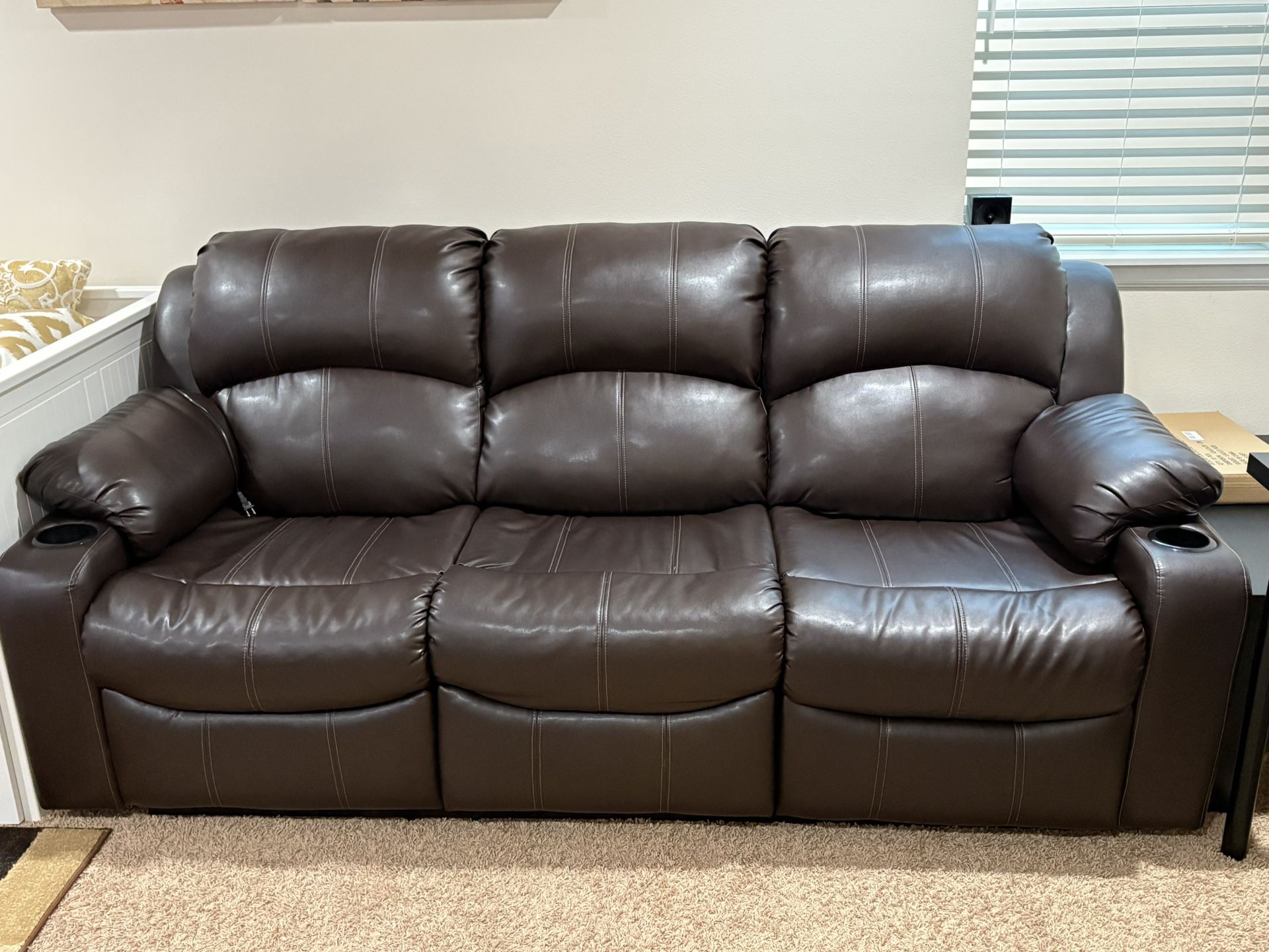 3 Seater Recliner Sofa With Cup Holder