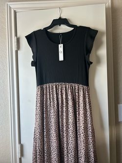 Black Ribbed Leopard Print Maxi Dress Size M