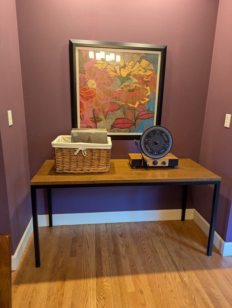 Modern Solid Wood & Steel Console Table - Minimalist Industrial Design - EXCELLENT CONDITION 