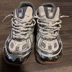 Bottega Veneta Men's White Silver Geometric Low Top Mesh Sneakers Lace Up