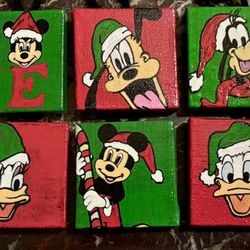 Mickey & Friends Holiday Themed- Hand Painted Mini Canvases
