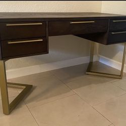 Large Dark Wood Desk 5-Drawer