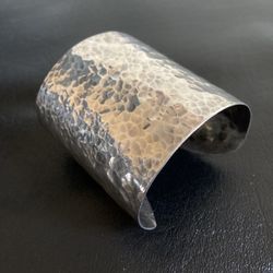 Sterling Silver 925 Hammered Cuff Wide Bracelet Heavy 68g 7"+ Wrist Adjustable Bracelet Boho Hippie Navajo