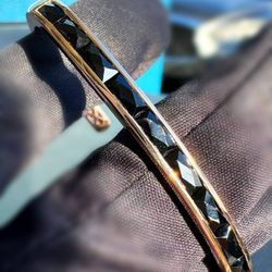 14k solid rose gold 3.15CTW Natural Black Onyx stone cuff bracelet 6.5” 4.7mm