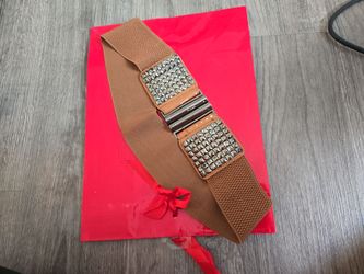 Wide Elastic Waist Belt with Crystal Buckle
