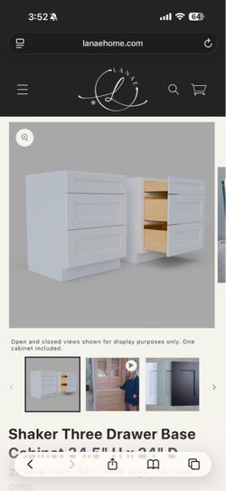 Shaker Three Drawer Base Cabinet