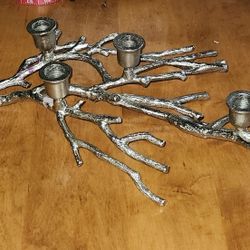 Silver Metal Tree Branch Candle Holder 