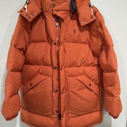 Polo Ralph Lauren Mens Down Insulated Winter Parka Jacket Orange Size L New
