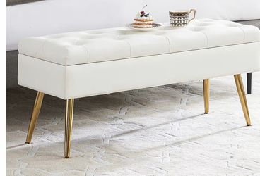 White Leather ottoman Bench for Bedroom Storage