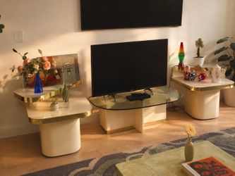 1980s vintage laminate entertainment table set