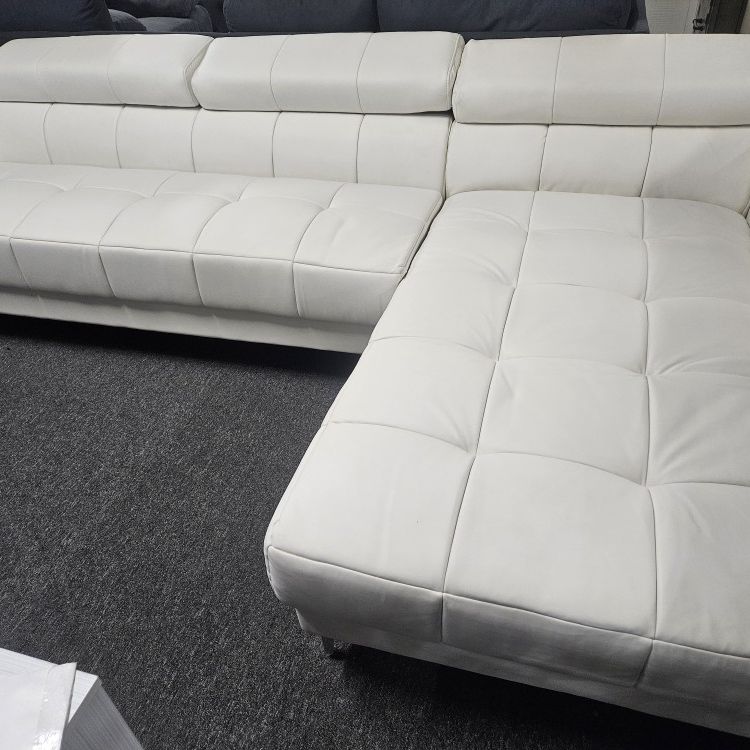 Brand New 117" x 69" White Faux Leather Sectional