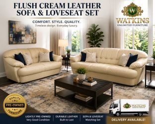 🛋️ Plush Cream Leather Sofa & Loveseat Set – Very Comfortable & Heavy Duty! 🛋️