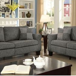 Brand New Grey Transitional Style Sofa & Loveseat (Pillows Included)