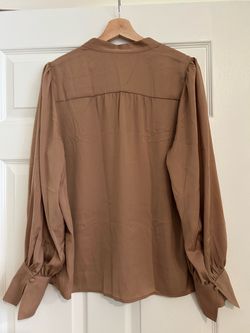 Brown Satin Blouse with Balloon Sleeves