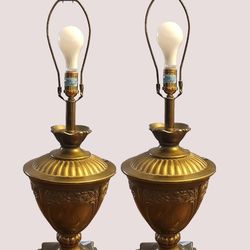 Pair Of Antique Brass Lamps. 