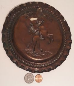 Vintage Copper Metal Wall Hanging Plate, Home Decor, Argentina, 7 1/2" Wide, Horse, Wall Decor, Shelf Display, This Can Be Shined Up Even More Thumbnail