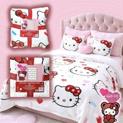 Hello Kitty Sprinkles White Black Red Print Large Cloud Blanket sz 60”x90” Twin