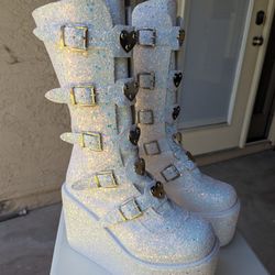 White Platform Rave Boots 8.5 Women