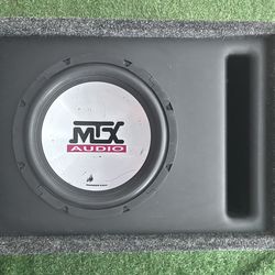MTX Audio Thunder 5500 series and Xtreme car audio amplifier mounted on a subwoofer box