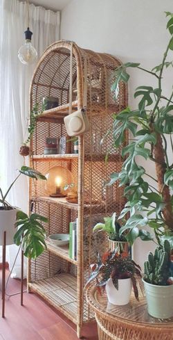 70s Vintage Wicker Peacock Etagere Bohemian Bookcase Shelving Unit MCM Urban Farmhouse 🧡