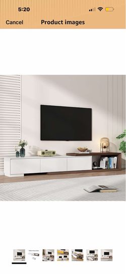 chartustriable Extendable TV Stand with 3 Drawers, Modern Minimalist Entertainment Center, Reversible Long TV Media Console, Bevel Design, 82-107.3 In