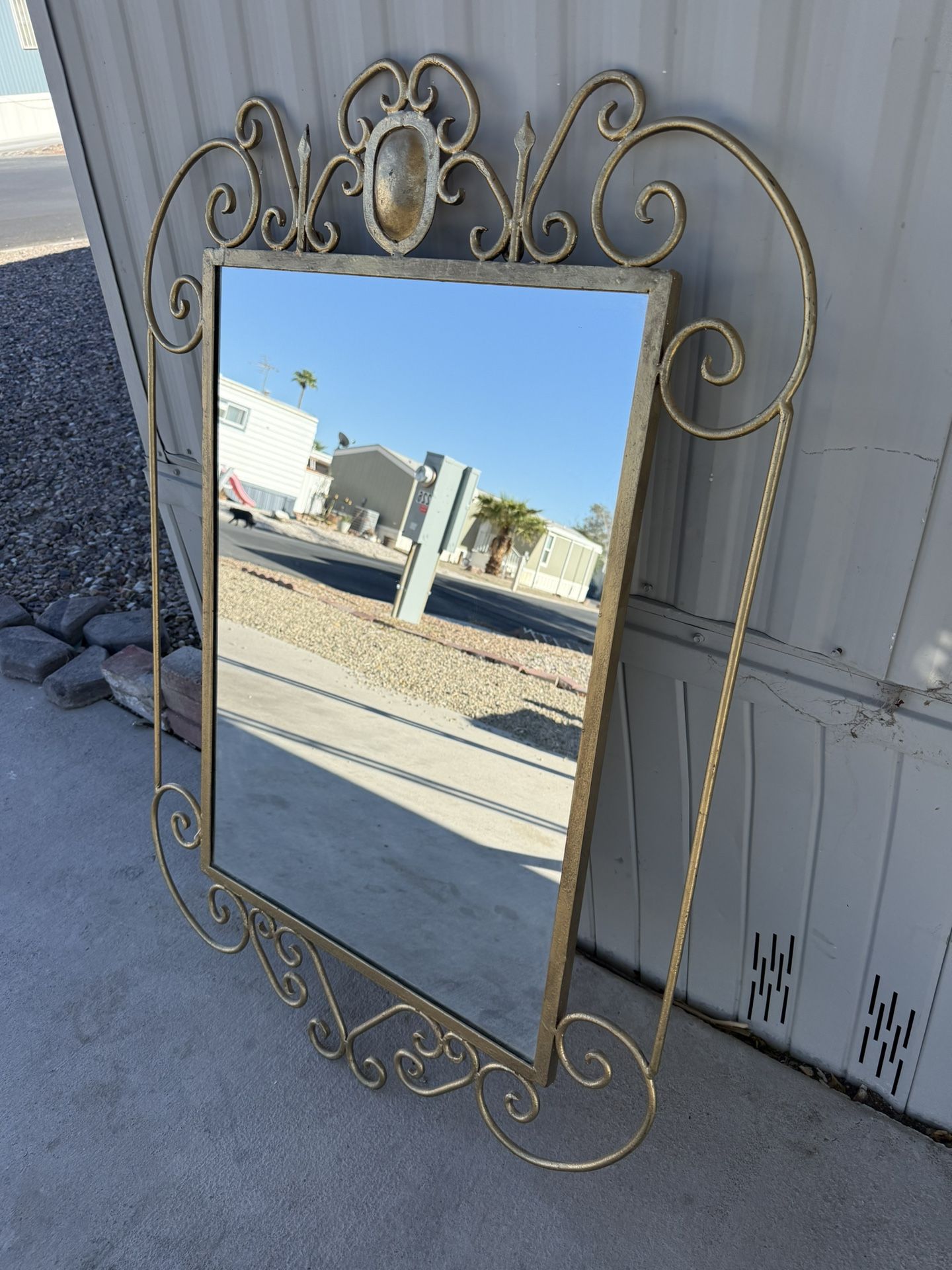 Heavy Steel Wall Mirror Large X Large Size Metallic Gold Home Decor Pre Owned