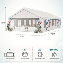 20x40 ft Party Tent Outdoor Wedding Event Shelters Heavy Duty Upgraded Galvanized Canopy with Large White Roof, Removable Sidewalls 