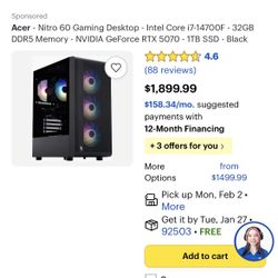 New Acer Nitro 60 Gaming PC I7 14700F Full Size RTX 5070 32GB DDR 5 And 1TB SSD