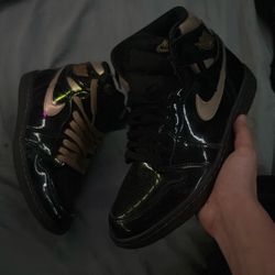 jordan 1 black and gold patten leather 