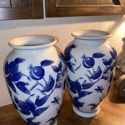 2 Blue & White Porcelin Vases Made IN China Brand New