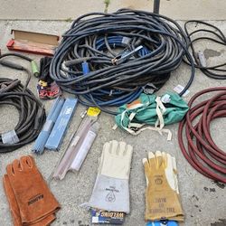 Arc Welder Leads And Welding Rods And New Gloves