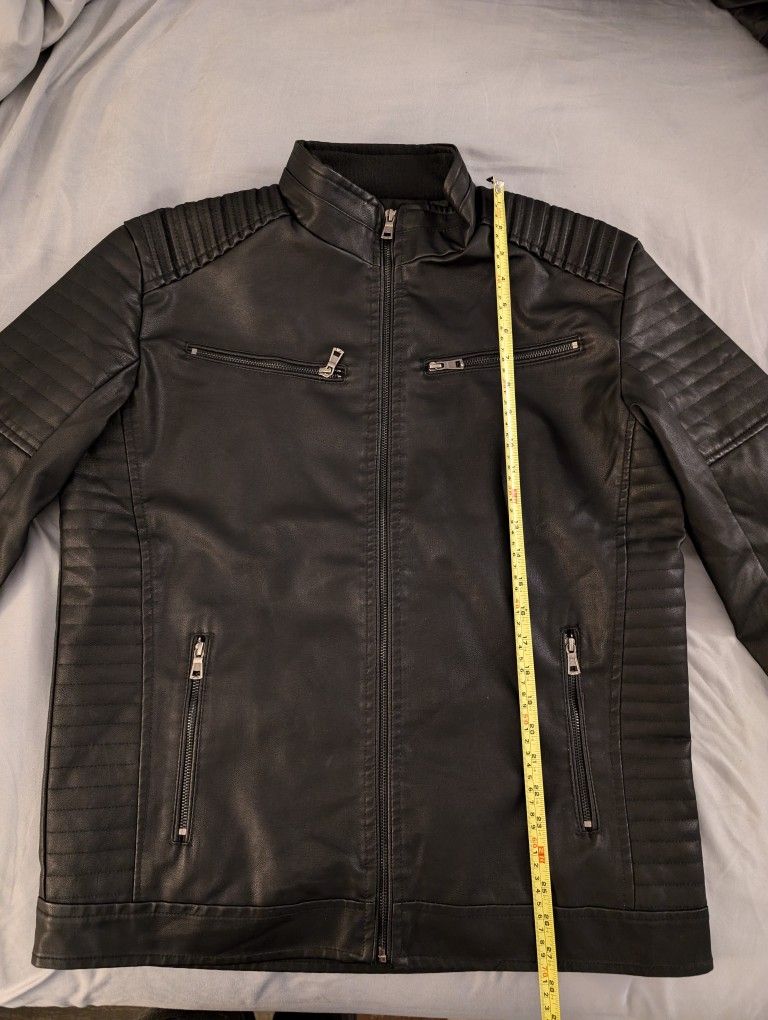 Men's Black Faux Leather Jacket M-L