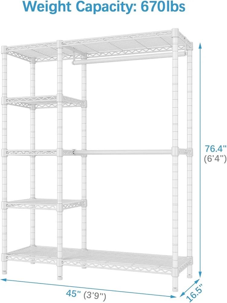 VIPEK V7 Garment Racks for Hanging Clothes Heavy Duty Clothes Rack with Shelves, Portable Closet Rack Metal Clothing Racks 5 Tiers Freestanding Closet