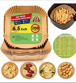 2 Sets-Air Fryer Paper Liners Disposable: 200Pcs 6.5 Inch Special Square Liners for Air Fryer, Grease and Water Proof Non Stick Basket Parchment Paper