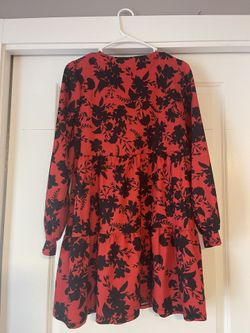 River Island Red long sleeve floral smock dress, UK size 10.