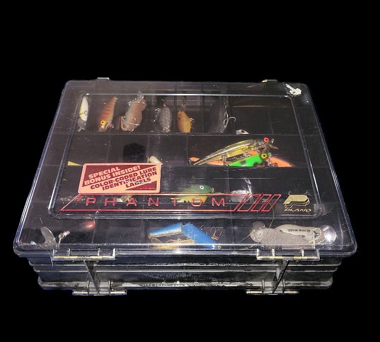 Vintage Plano Phantom III 2 Sided Tackle Box Filled With Vintages Lures And Gear