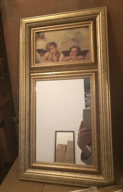 Cherub Angel In gold With Mirror Set of 2