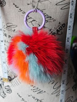 Lot B, 5" 4-Color Genuine Fur Pom Pom Keychain + FREEBIE